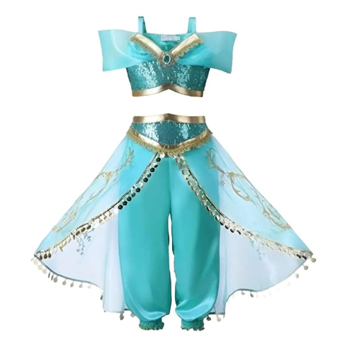 Fantasia Princesa Jasmine Infantil Luxo - Conjunto Árabe com Top e Calça Bufante 5-6 anos