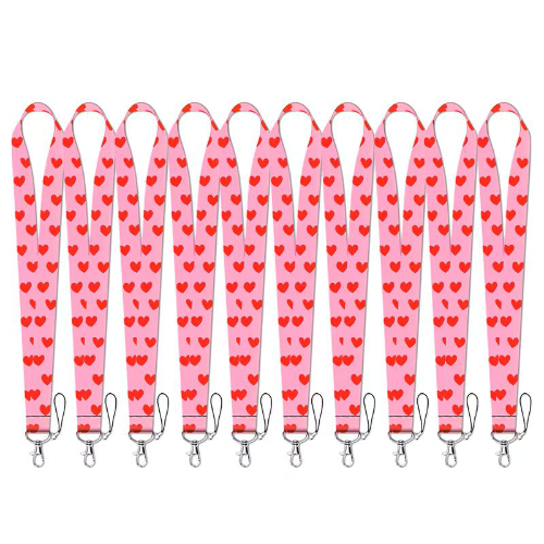 Conjunto de 10 Fitas de Pescoço - Rosa com Corações - DMLSKY