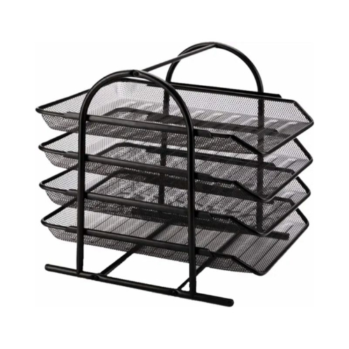 Organizador de Mesa Porta Papéis - 4 Bandejas Preto Aramado